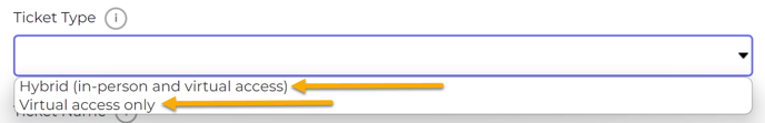 Hybrid Ticket Type Dropdown menu