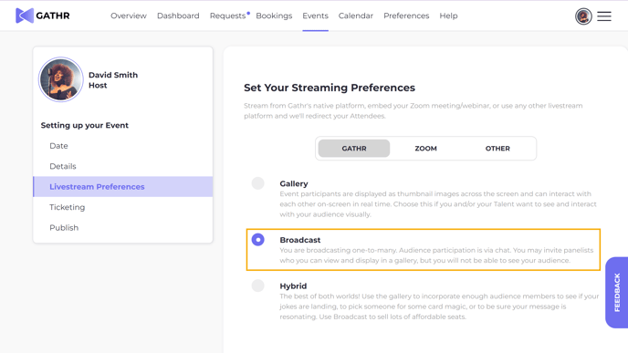 Livestream Preferences Broadcast