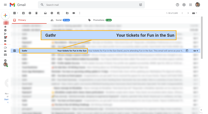 Ticket in email